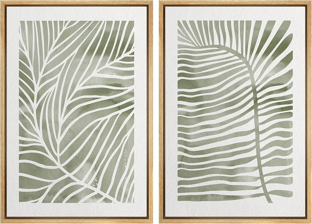 SIGNWIN Canvas Print Wall Art Set Green White Tropical Island Palm Leaves Nature Wilderness Illus... | Amazon (US)