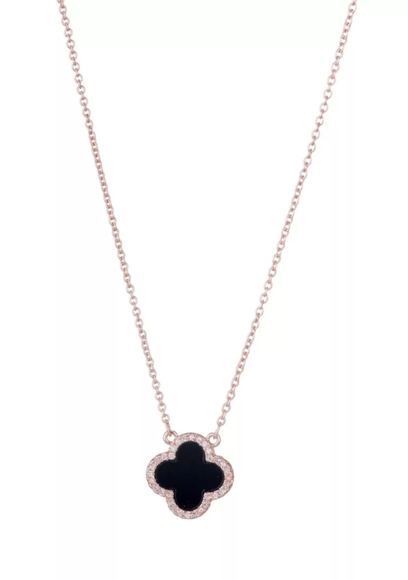 14k Rose Gold Plated CZ Black Clover Necklace | Belk