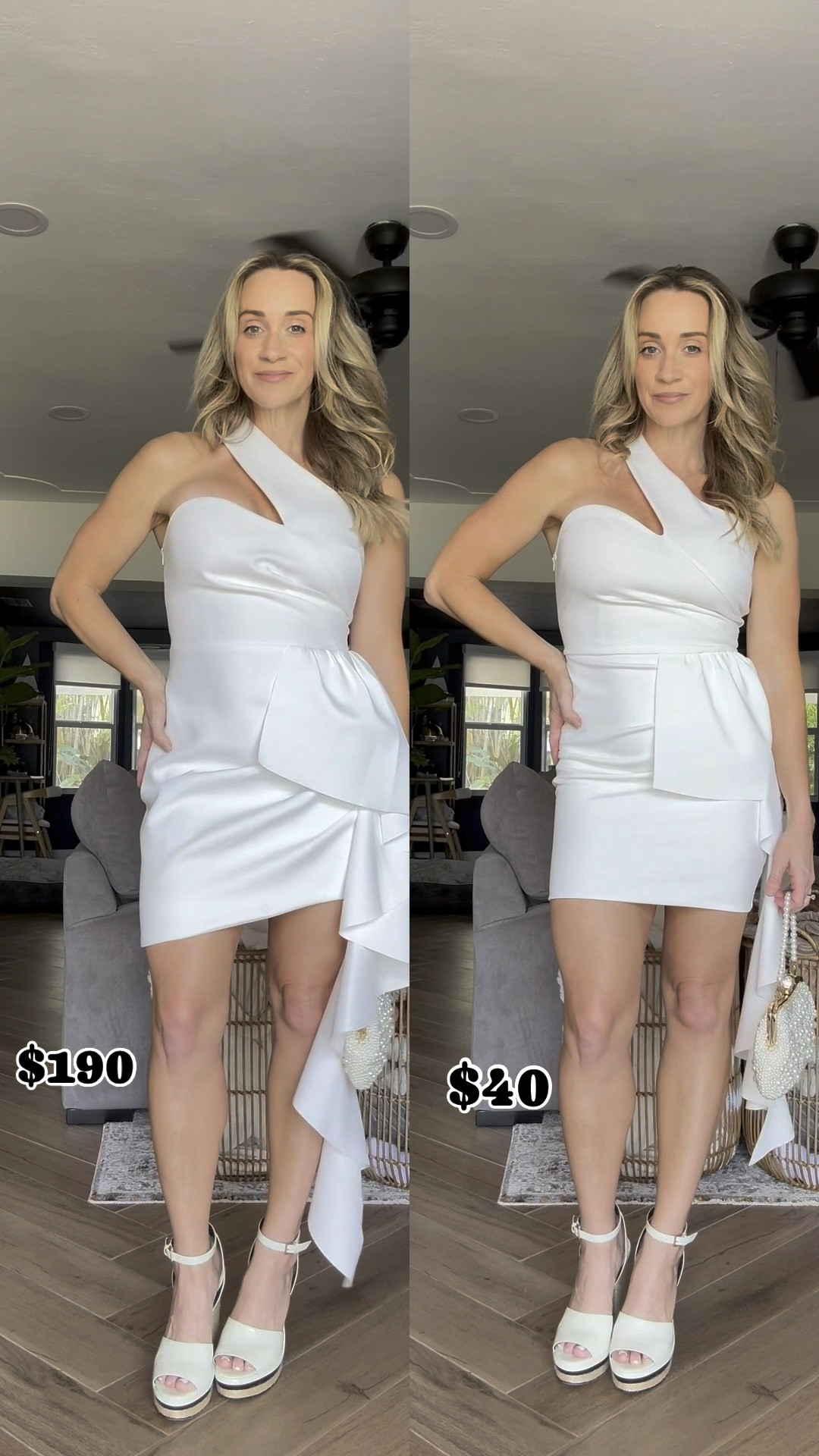 They are both SO GOOD!! The right is Elliat and I wore this dress for my bridal shower. I was scrolling on Amazon and found the best lookalike! Unreal! The Amazon version comes in back and white. White is selling out so act fast! 

Elliat: Small
Amazon: small 
Shoes: 1/2 size up! 

#LTKVideo #LTKwedding #LTKparties