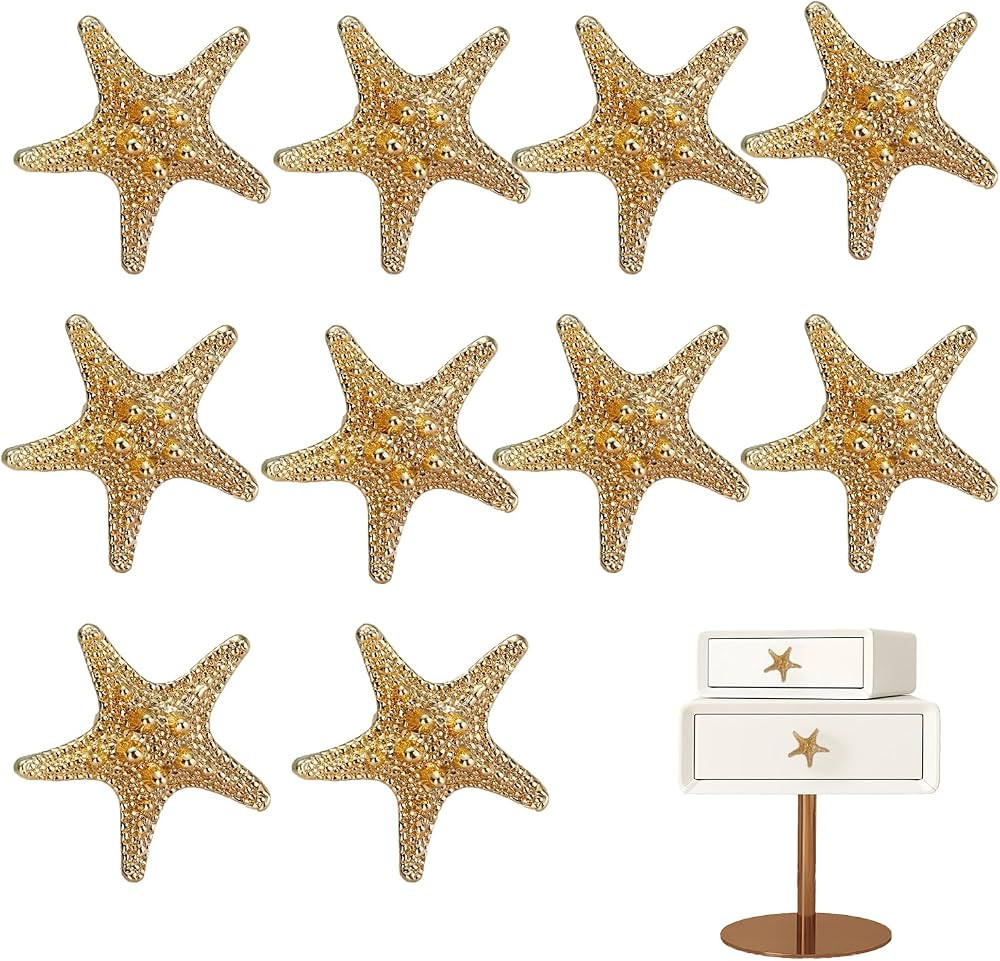 10 Pcs Gold Cabinet Knobs,Zinc Alloy Starfish Drawer Knobs,Cabinet Hardware,for Drawer Bathroom C... | Amazon (US)