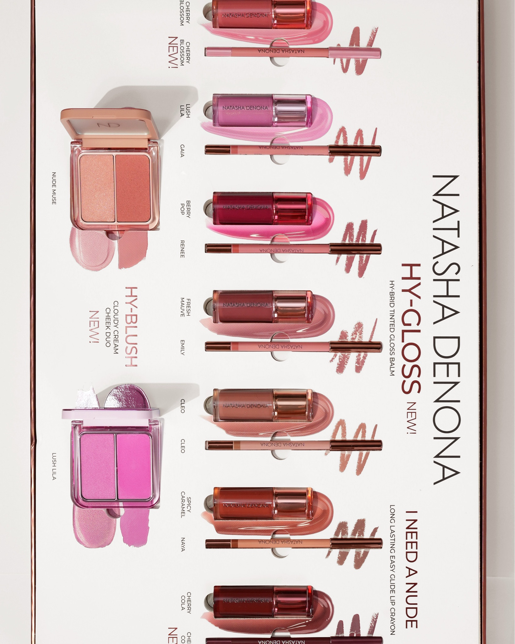 Swatching the new @natashadenonabeauty launches! Always excited to see what she creates next. Swipe through for swatches of her new Hy-Gloss Tinted Lip Gloss Balm, I Need a Nude Lip Liner and new shades of her Hy-Blush Cheek Duos.

I wear her foundation in the shade N8.

Love the gloss balms. They're ultra smooth with a cushiony feel and glossy shine. Pigment is absolutely perfect so a little bit of your natural lip shows through but the glosses still have good coverage.

Lip combo pairings are from her press kit:

Cherry Blossom + Cherry Blossom
Gaia + Lush Lila
Renee + Berry Pop
Emily + Fresh Mauve
Cleo + Cleo
Naya + Spicy Caramel
Cherry Cola + Cherry Cola

Also did a swatch of her new blush shades which I think are my favorite colors she has launched so far! Nude Muse is the perfect everyday duo and the Lush Lila is such a stunning lilac.

Will have a more detailed review on the blog soon, but so far everything is a SOLID A+.

#natashadenona #natashadenonabeauty

#LTKBeauty