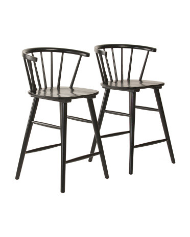 Set Of 2 Wood Curve Back Counter Stools | TJ Maxx