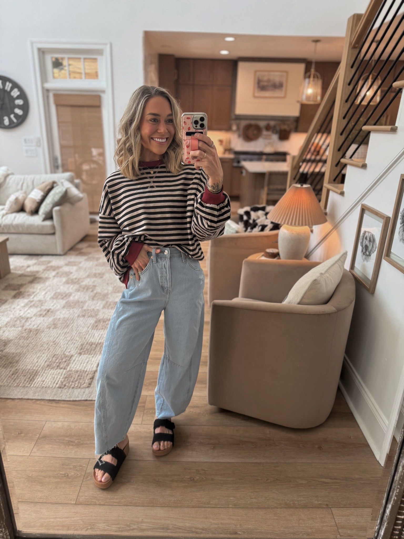 Comfy fit🖤 love these striped crews on Amazon! In the M here. Very oversized. Currently on sale today as well!

Ootd / spring fit / amazon fashion / target jeans / cushionaire sandals / Holley Gabrielle 

#LTKSeasonal #LTKStyleTip #LTKFindsUnder50