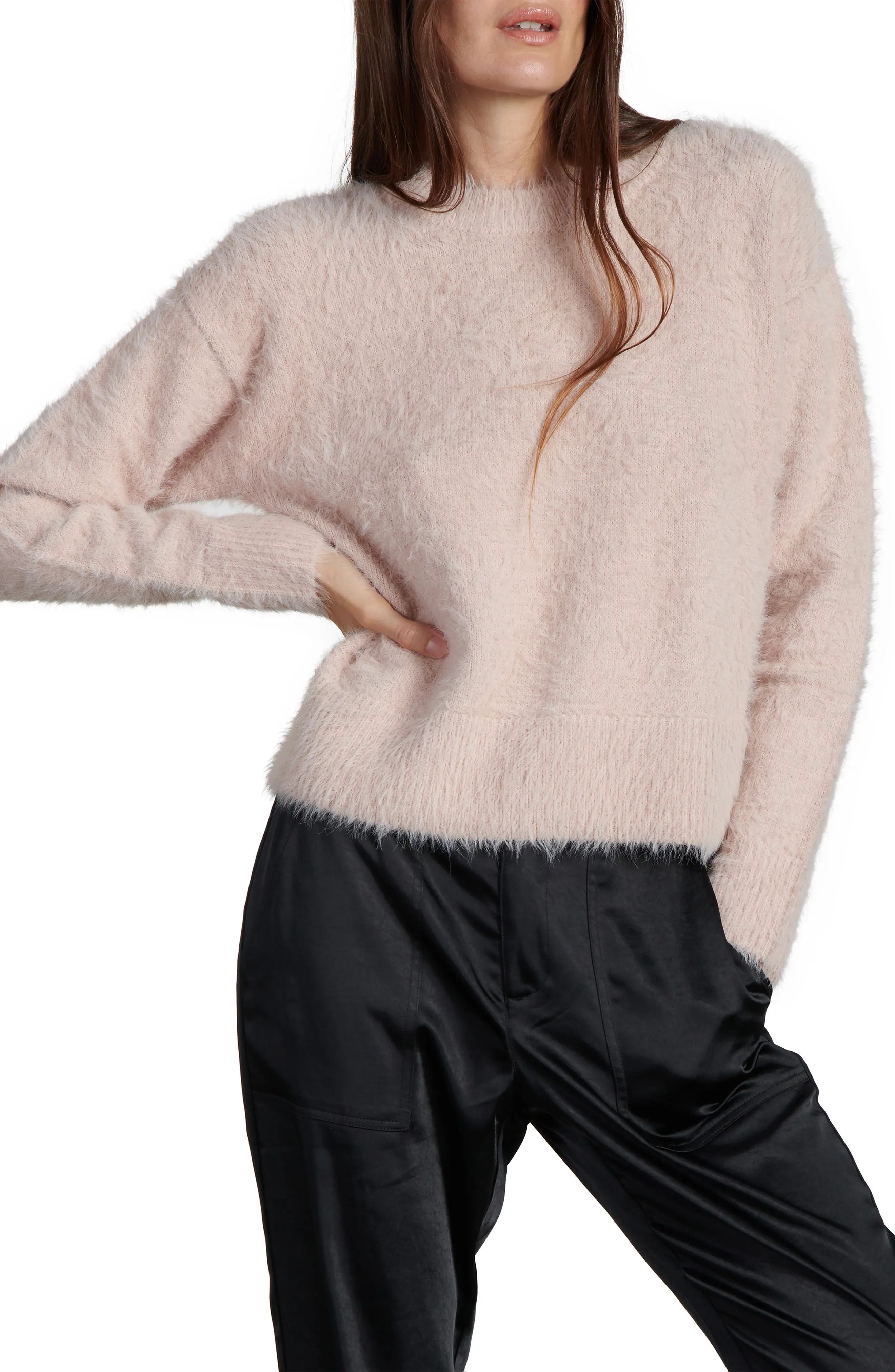 Women's Sanctuary Fuzzy Crewneck Sweater, Size Large - Pink | Nordstrom