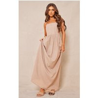 Stone Linen Look Corset Bandeau Maxi Dress | PrettyLittleThing US