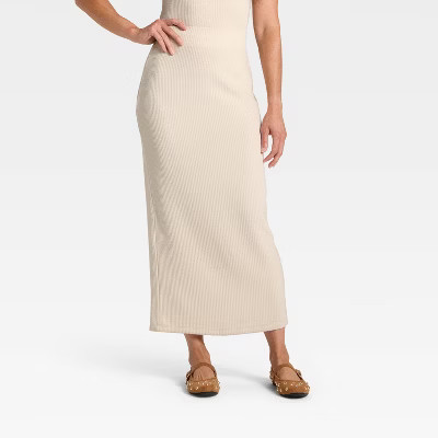 Women's Knit Ribbed Maxi Pencil Skirt - Universal Thread™ Cream L | Target