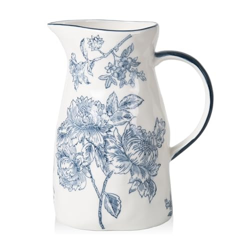 Magclay Ceramic Pitcher Vase, Blue and White Jug for Home Decor, Chinoiserie Vase Decor, Decorative Pitcher with Handle | Amazon (US)