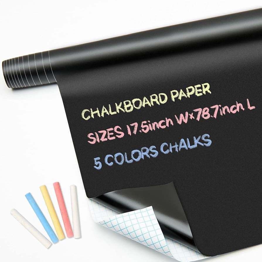 Chalkboard Contact Paper Roll - 17.3” x 78.7” (6.5 Feet) - 5 Chalks Included - Self Adhesive ... | Amazon (US)