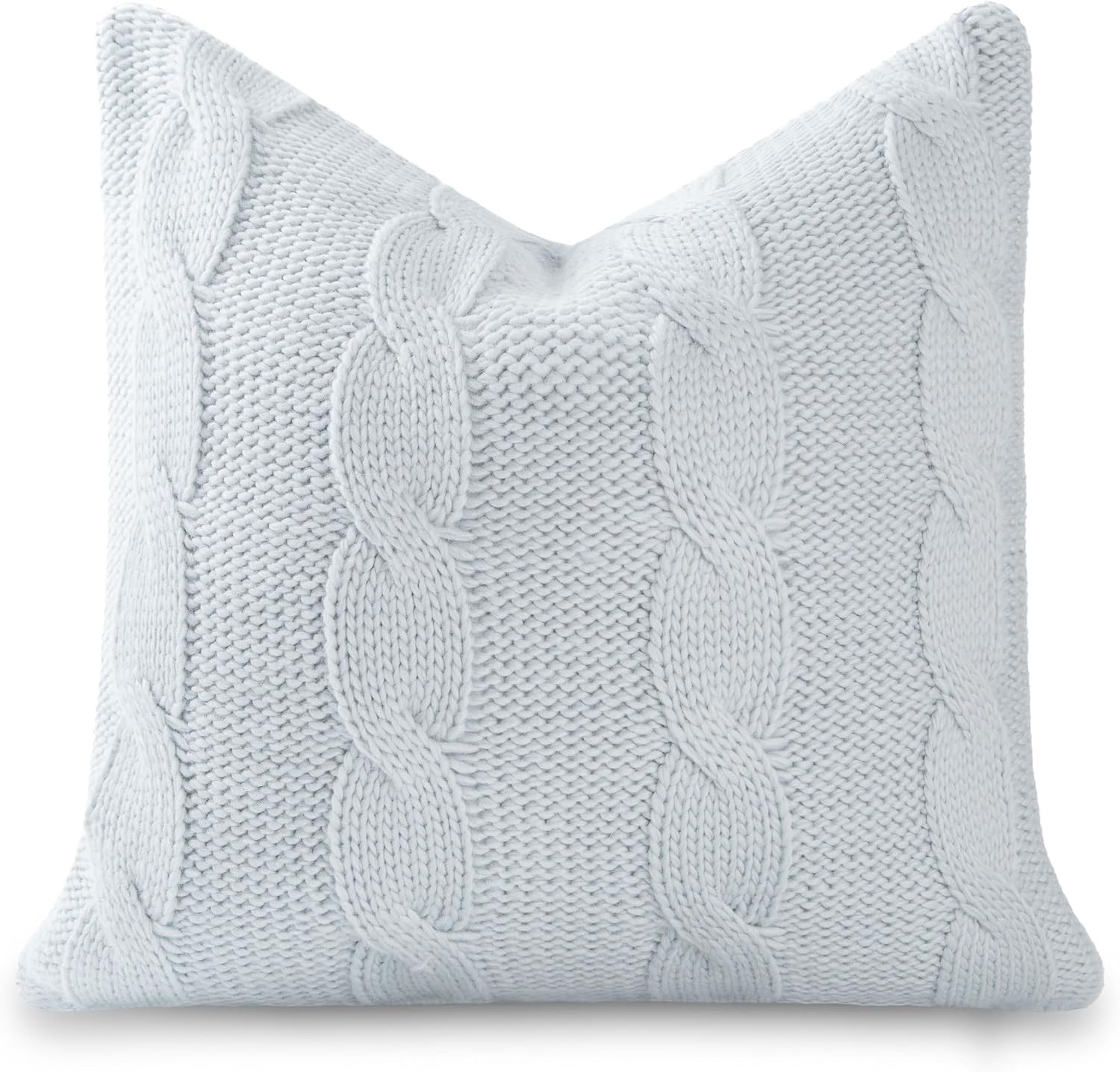 Hofdeco Premium Merino Wool Cable Knit Throw Pillow Cover, 20x20, Blue | Amazon (US)