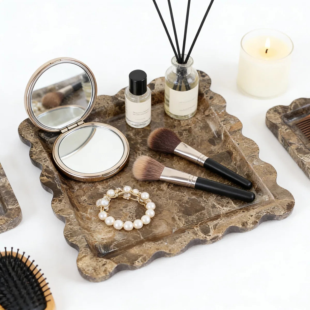 Scalloped Edge Marble Vanity Tray - Natural Stone Decorative Tray For Perfume, Jewelry & Home Dec... | Wayfair North America