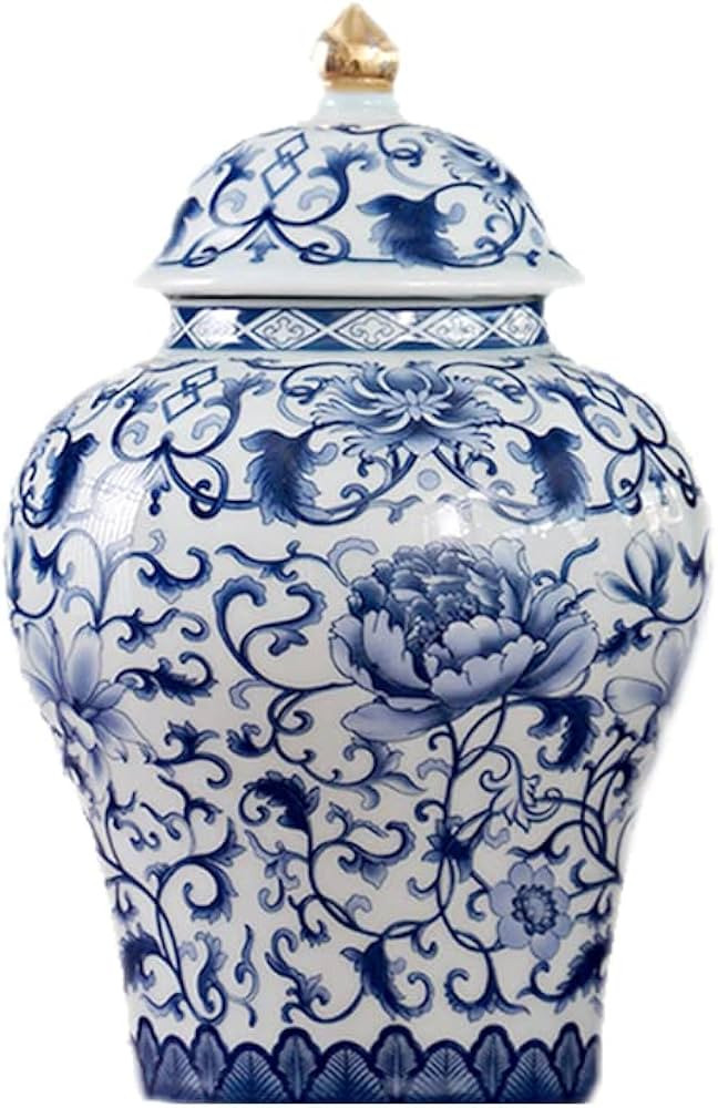 ARTLINE Jingdezhen Ceramic Ginger Jar with Lid, Chinese Style Temple Jar, Blue and White Decorati... | Amazon (US)