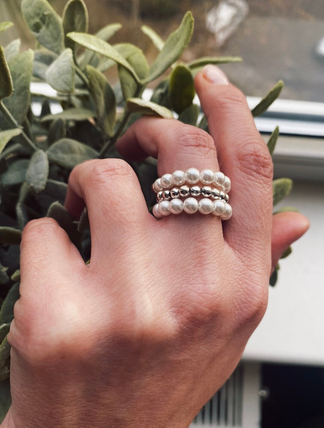 Pearl Ring, Pearl Stretch Ring, Boho Stretch Pearl Ring, Pearl Ring, Stackable Beaded Ring, Beade... | Etsy (US)