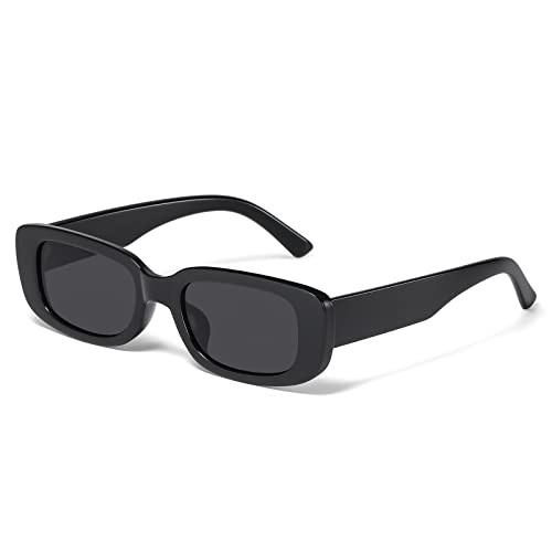JASPIN Rectangle Sunglasses for Women Men Trendy Y2k Retro 90s Sun Glasses UV Protection Cool Square Frame (A1-Black) | Amazon (US)