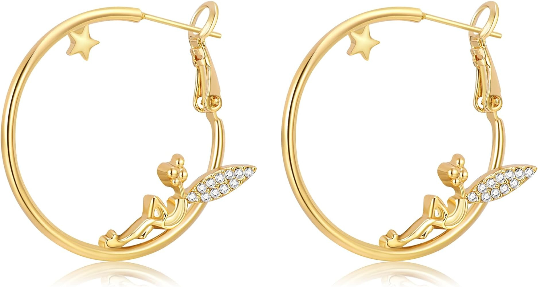 Fairy Angel Hoop Earrings Hypoallergenic 14K Gold Plated Plated Wing Earring | Amazon (US)