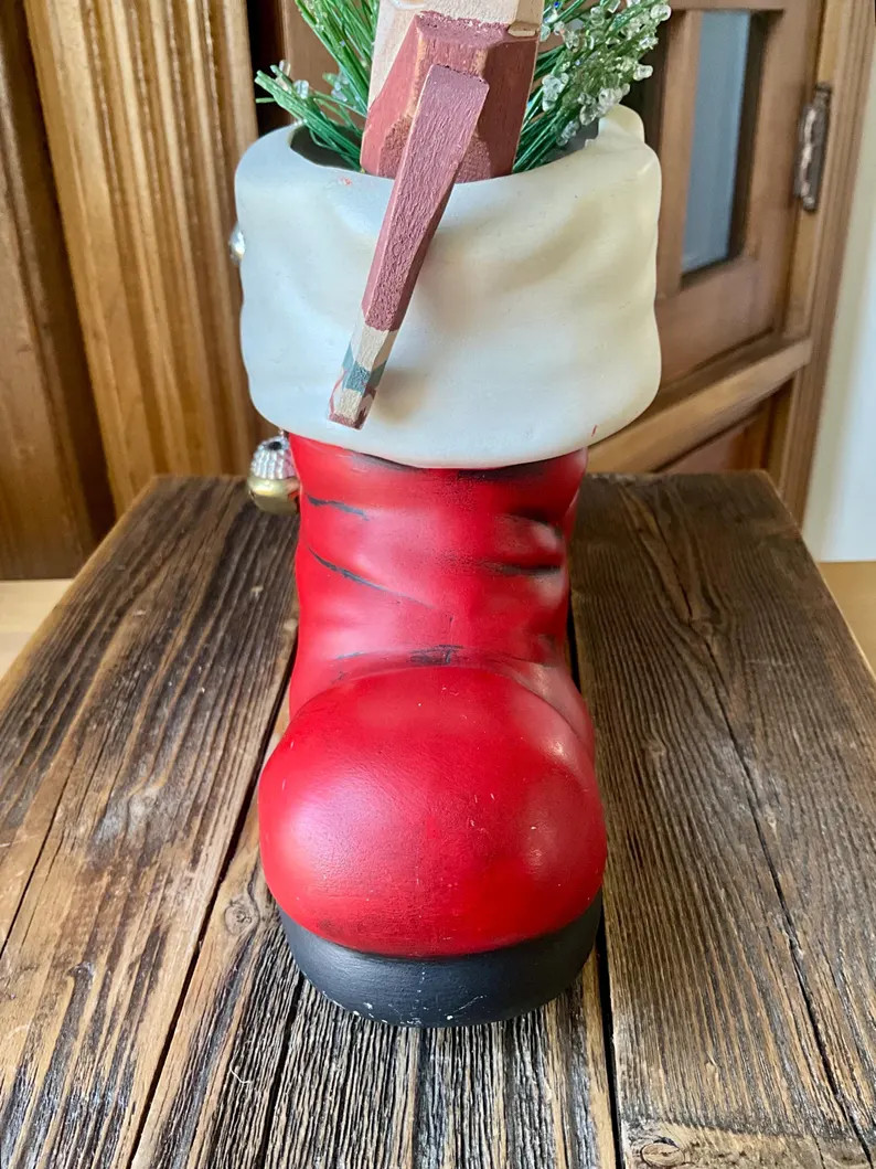 Vintage, Hand Made, Red and White Ceramic Santa Boot Planter - Etsy | Etsy (US)