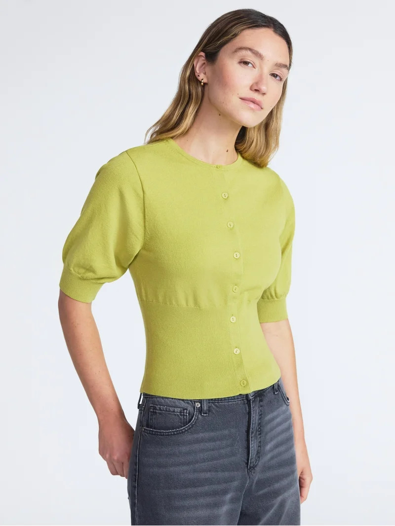 Scoop Women's Rib Cardigan Sweater with Short Sleeves, Lightweight, Sizes XS-XXL - Walmart.com | Walmart (US)