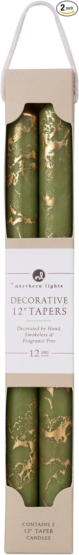 Northern Lights Candles - Premium Decorative Tapers - 12" 2PK - Moss Green w/Gold - 73311 | Amazon (US)