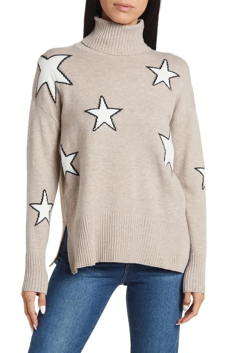 Sweet Romeo Outlined Star Oversized Turtleneck Sweater | Nordstromrack | Nordstrom Rack