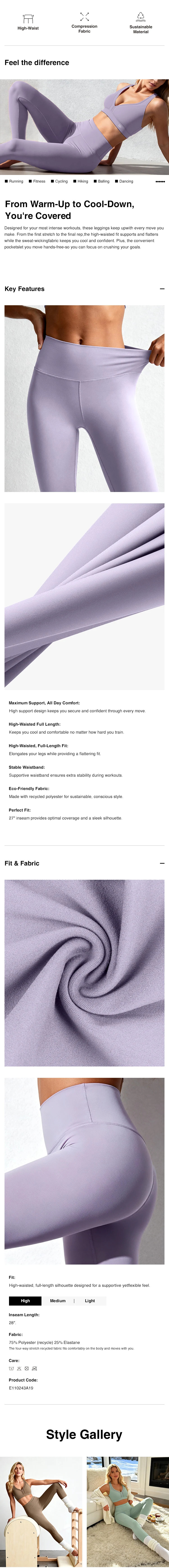 Echo High-Waisted Running Leggings 27" | Women's High Support Leggings | Yvette Sports Development