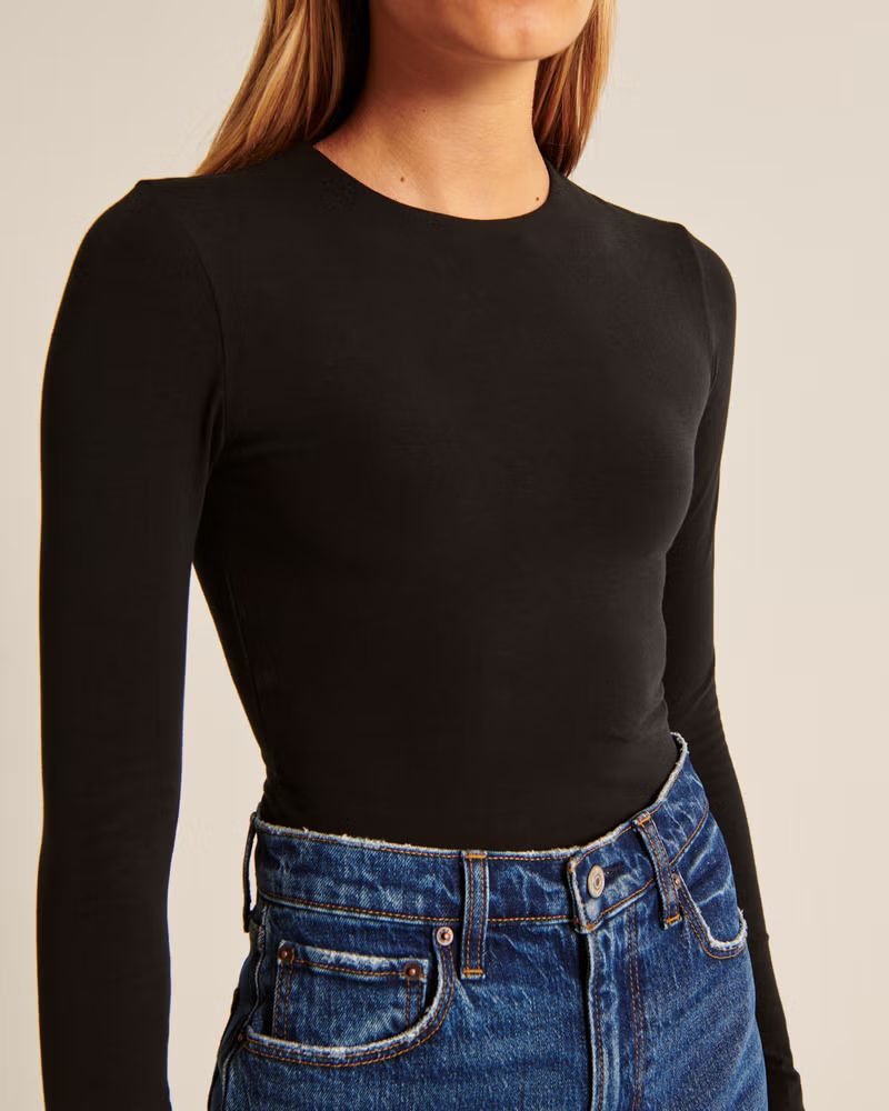Long-Sleeve Cotton-Blend Seamless Fabric Crew Bodysuit | Abercrombie & Fitch (US)