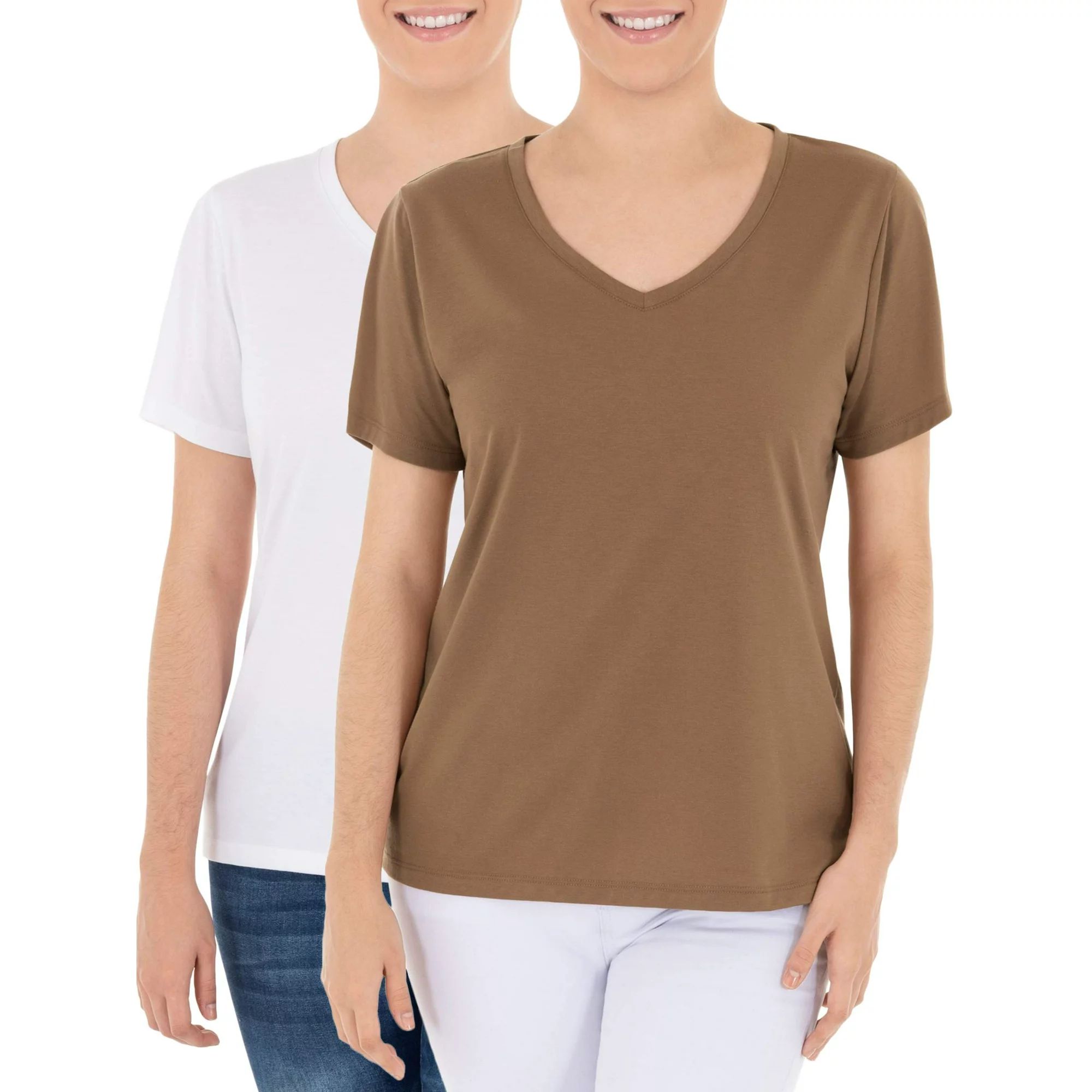 Time and Tru Women's Essential V-Neck T-shirt, 2 Pack Bundle | Walmart (US)