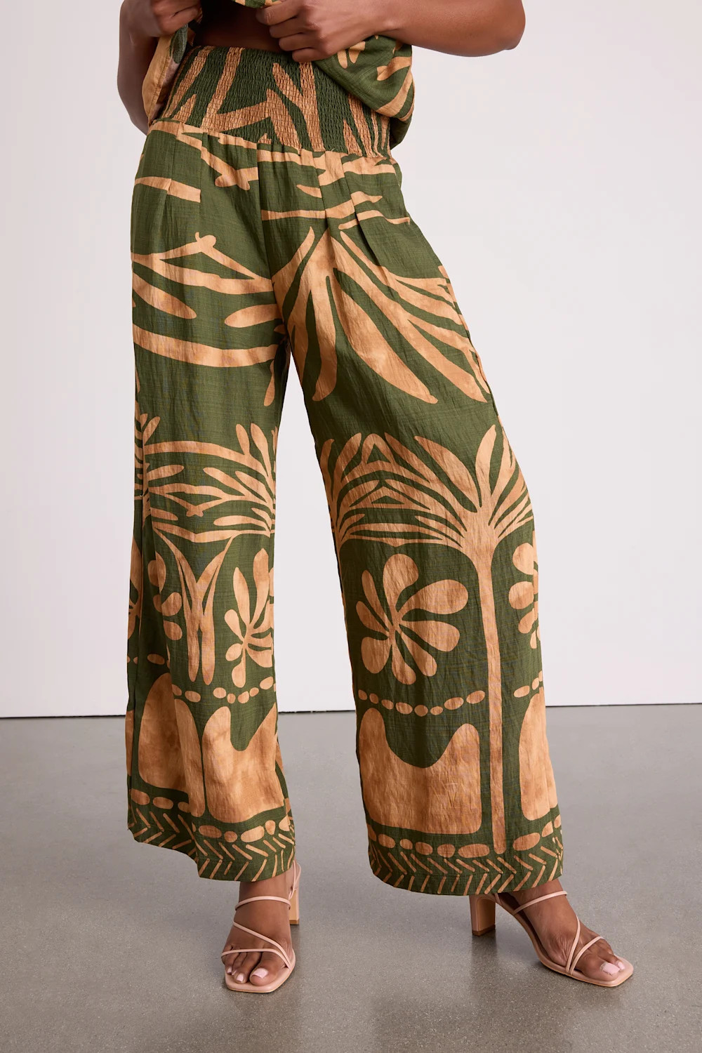 Sabo Olive and Tan Boho Print Wide-Leg Pants | Lulus