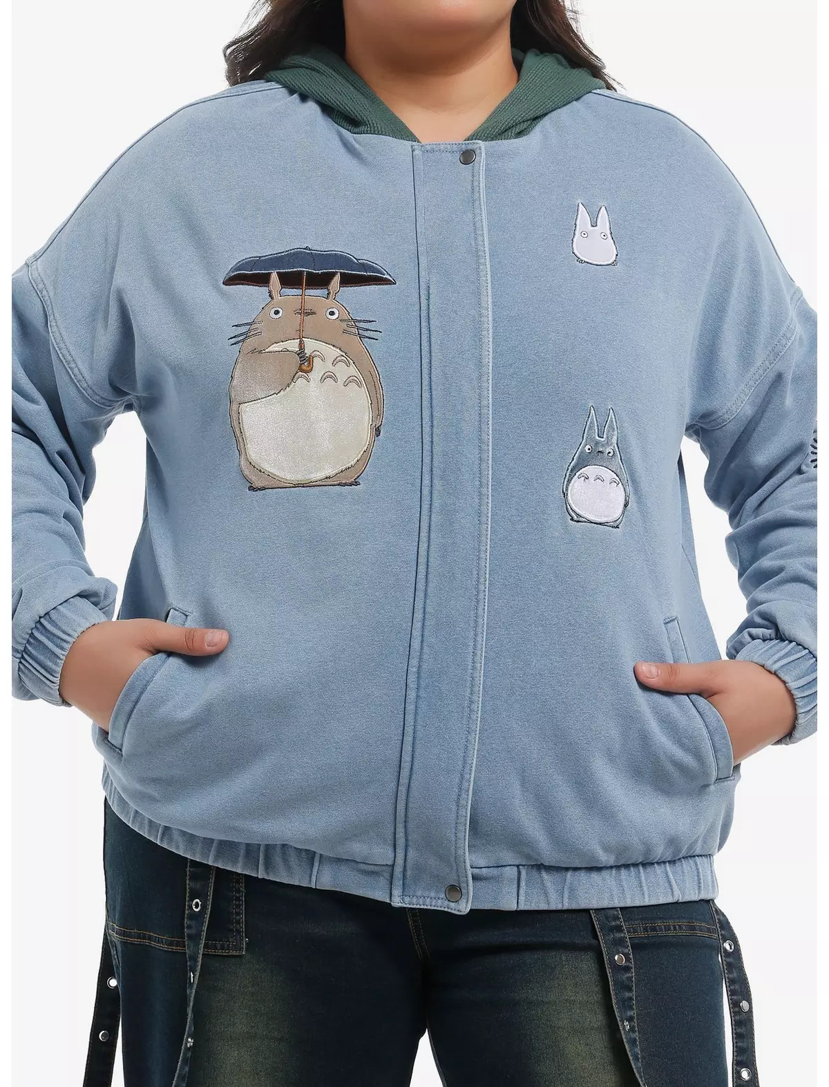 Her Universe Studio Ghibli® My Neighbor Totoro Girls Hooded Denim Jacket Plus Size | Hot Topic