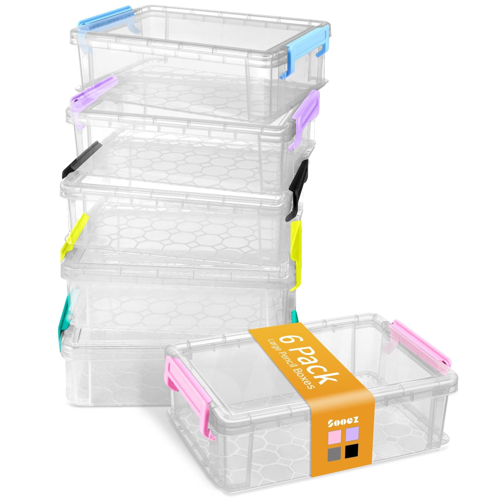 Sooez 6 Pack Extra Large Pencil Box, Plastic Pencil Case Crayon Box Bulk, Clear Marker Organizer ... | Amazon (US)