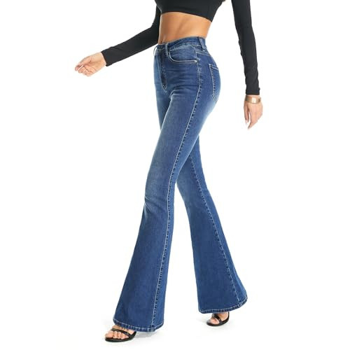 FLYING BANANA Women's Totally Shaping Curvy Strtchy Bootcut Flare Denim Jeans (Blue, 16 Long) | Amazon (US)