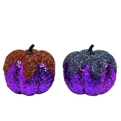 Transpac Foam 8 in. Multicolored Halloween Glitter Pumpkin Set of 2 | Target