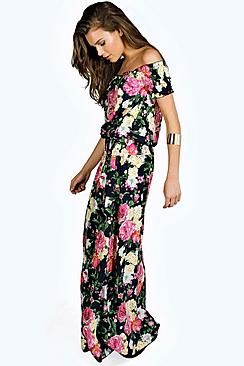 Mia Floral Woven Off The Shoulder Maxi Dress | Boohoo.com (US & CA)