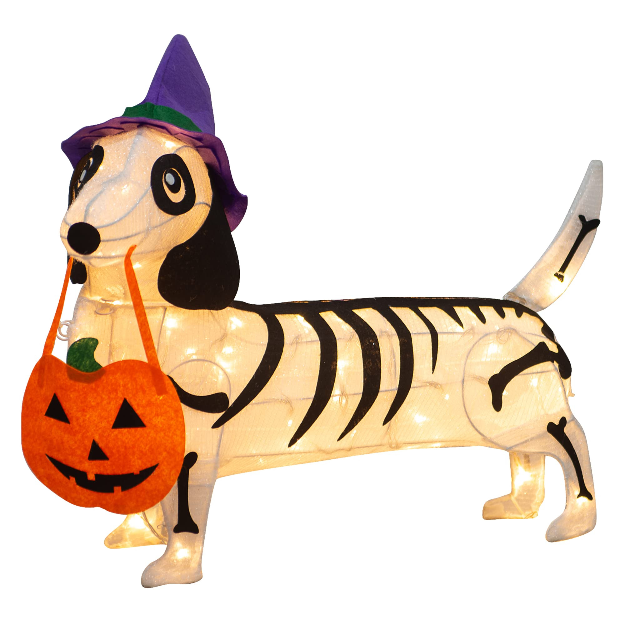 Pre-lit 25.5 Inches Long Halloween Skeleton Dachshund Dog with Witch Hats with Twinkle Lights Ind... | Amazon (US)