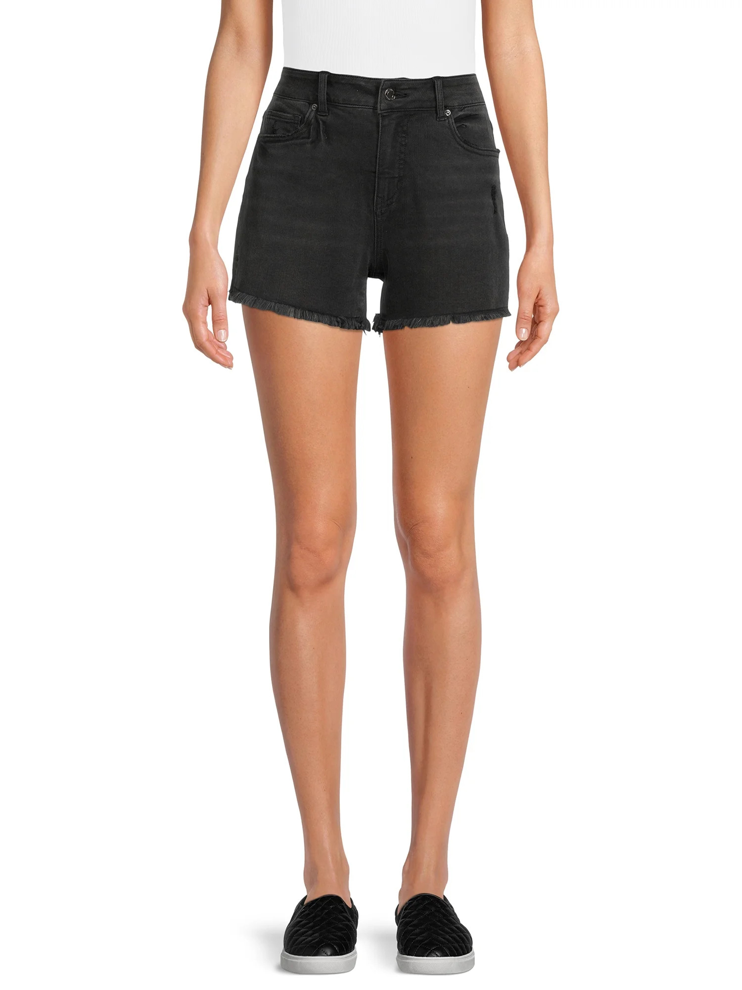 Time and Tru Women's High Rise Frayed Hem Denim Short | Walmart (US)