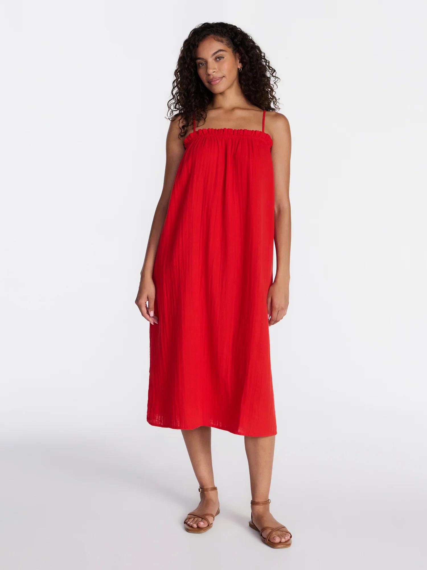 Time and Tru Women's Sleeveless Double Cloth Cotton Midi Dress, Sizes XS-XXXL | Walmart (US)