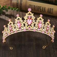 1pc Girl's Pink Princess Alloy Artificial Zirconia Crown Headband, Princess Simple And Elegant Temperament Headband Crown, Suitable For Performances, | SHEIN