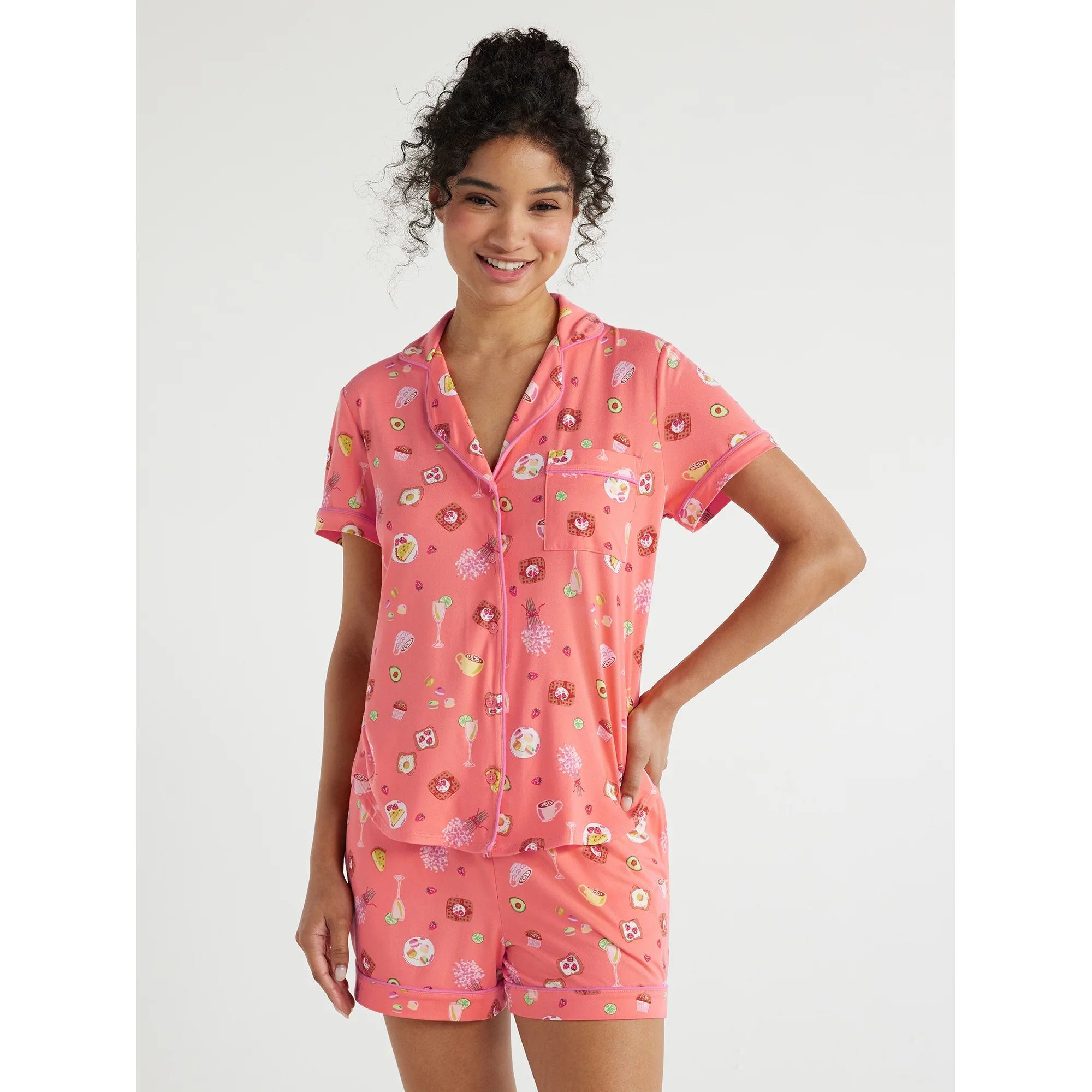 Joyspun Women's Knit Notch Collar Top and Shorts Pajama Set, 2-Piece, Sizes S to 3X - Walmart.com | Walmart (US)