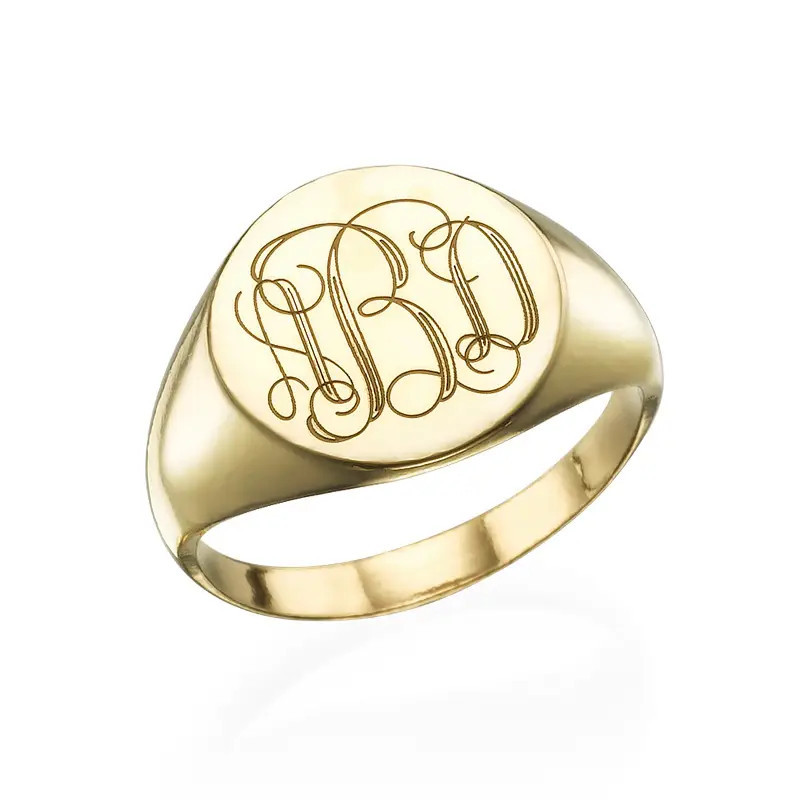 Signet Ring in Gold Plating With Engraved Monogram - Father Ring - Mens Rings | Theo Grace