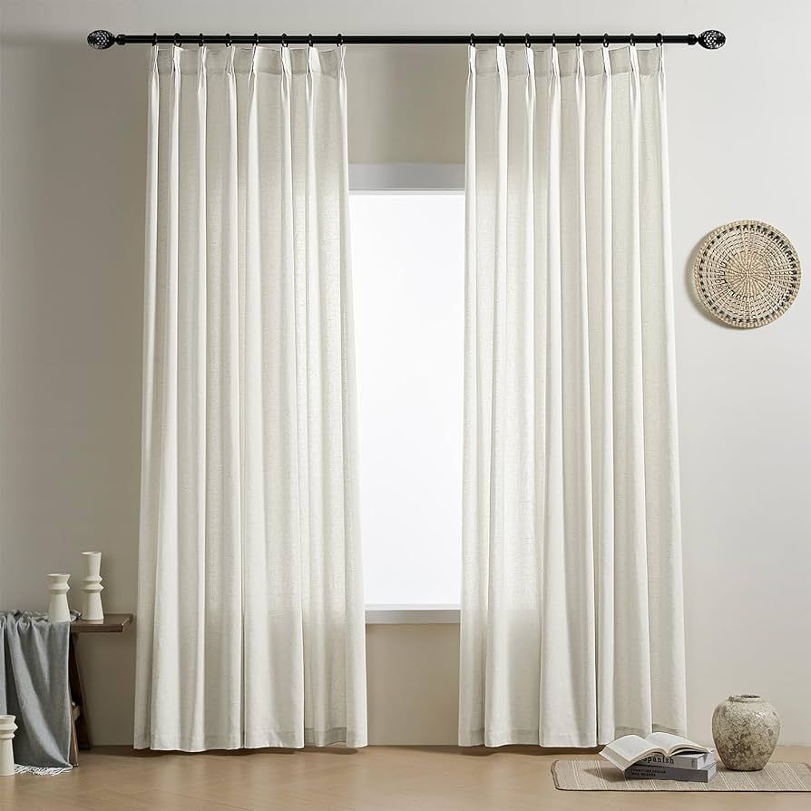 Rutterllow Pinch Pleated Curtains with Hooks Cream Natural Linen Curtains 84 Inch Length 2 Panels... | Amazon (US)