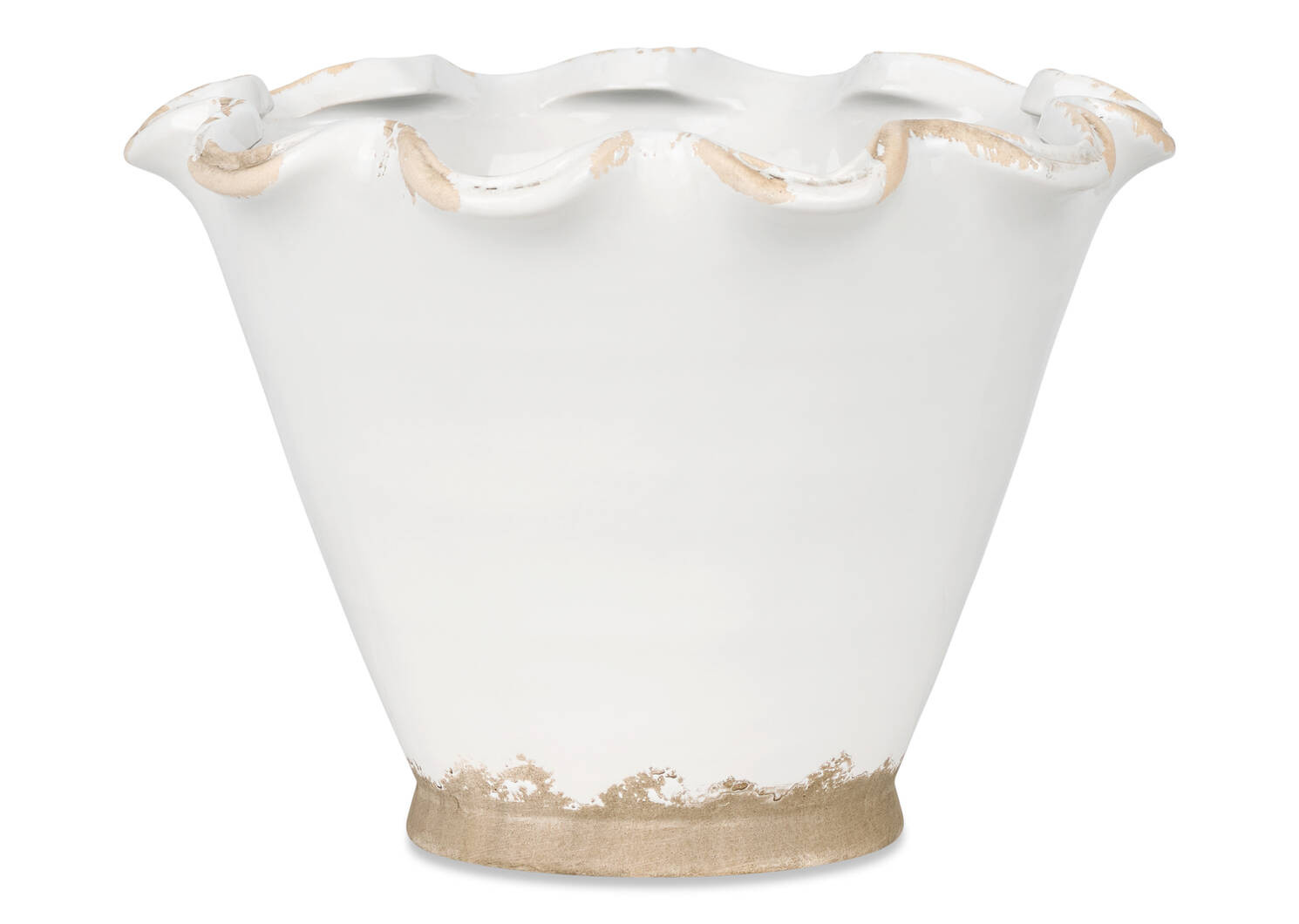 Ruffled Planter Small Antiqued White | Urban Barn