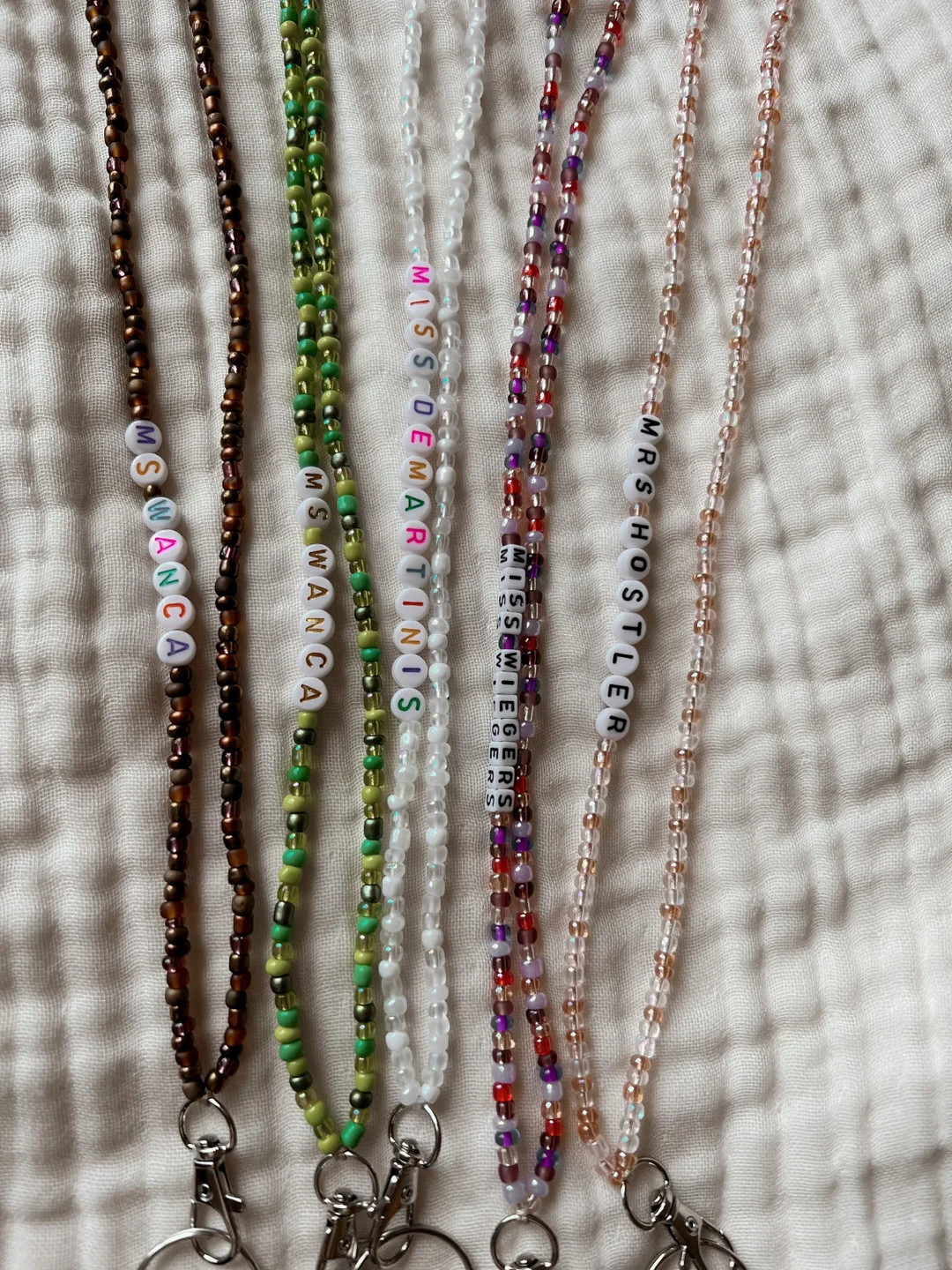 Personalized Beaded Badge Lanyard, teacher lanyard, boho lanyard | Etsy (US)
