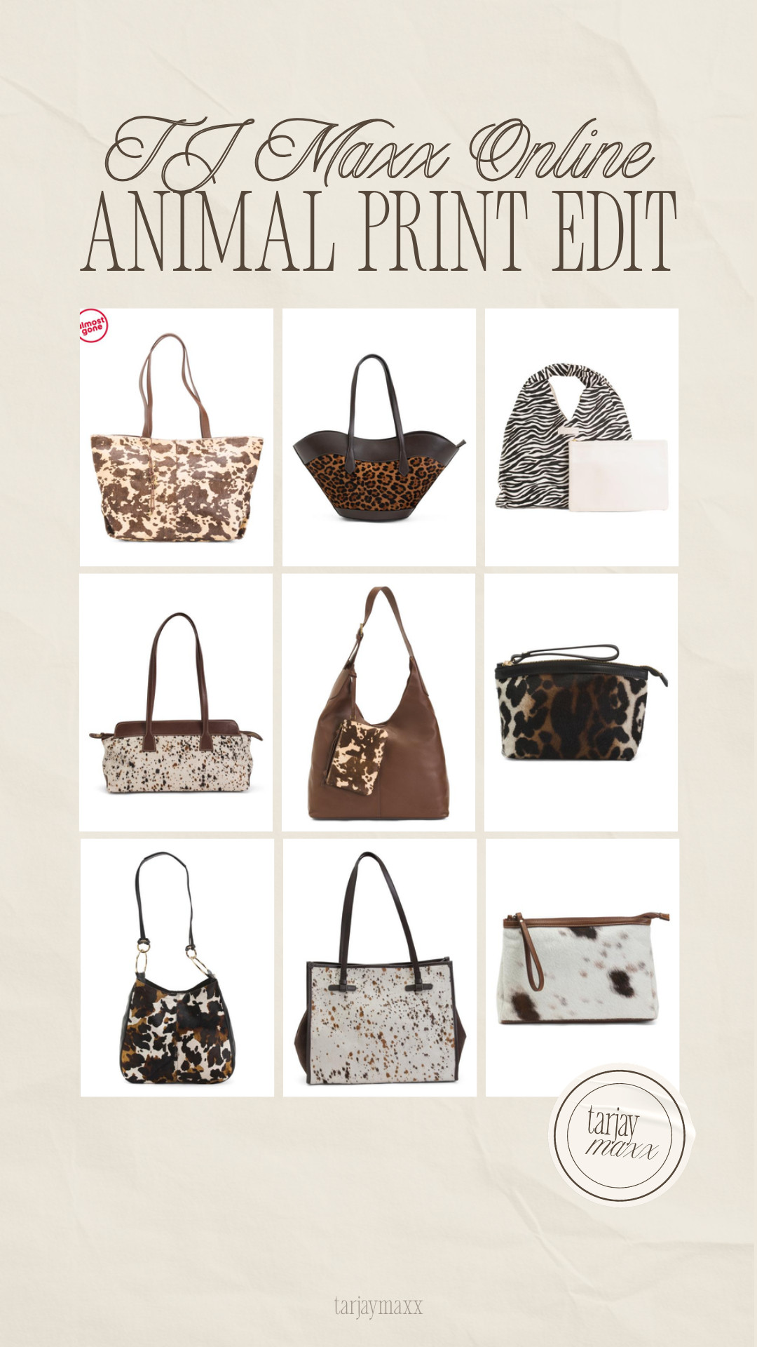 The TJ Maxx Online animal print bags are such great seasonal statement pieces to buy right now. If you’ve been wanting to add something bold but still neutral to your closet, this is it! 
tjmaxx online, tjmaxx finds, spring outfits, spring dresses, date night outfits, vacation outfits beach, work outfits, business casual workwear, rodeo outfit inspo, country concert outfits, resort wear 2026 

 #LTKootd #LTKWorkwear
