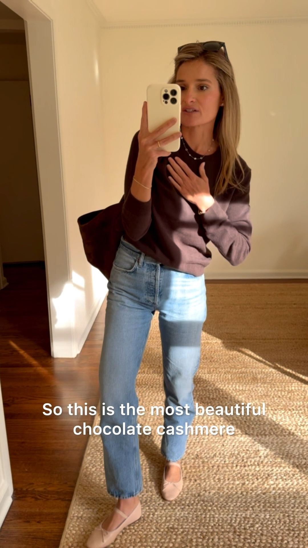 Sharing a little more about my outfit today. This is the most beautiful chocolate brown cashmere from Aritzia (the first piece I’ve gotten from the brand and I love it). Such great quality (super soft) and a really great price point. 

My ballet flats are part of the Shopbop 40% off sale so make sure to grab them before they sell out. I’d buy these at full price. Just a step up from my daily nude ballet flats. 

Hope you have a great Wednesday! 


Sizing notes:
Sweater: runs tts, wearing a size small, jeans: run tts, in a 25, flats: run tts, in a 7

#LTKItBag #LTKSaleAlert #LTKStyleTip