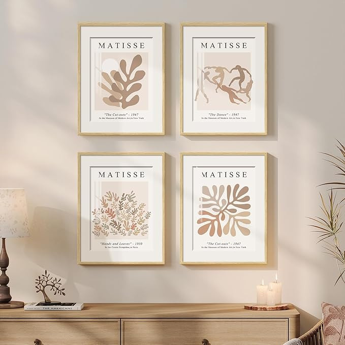 Amazon.com: 4 Piece Framed Matisse Neutral Wall Art, Abstract Minimalist Beige Artwork for Walls,... | Amazon (US)