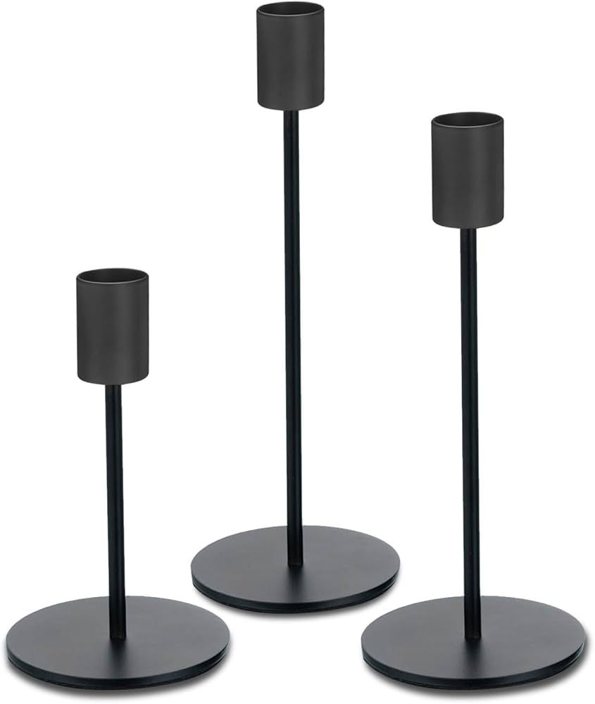 Black Candlestick Holders for Taper Candles Set of 3, Metal Tapered Candle Holders, Tall Candle S... | Amazon (US)