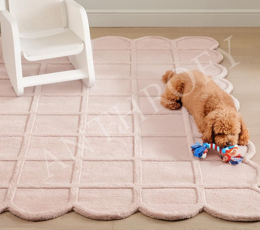 Selena Scallop Area Rug – 3’ x 5' – Handmade Wool Area Rugs – Pink – Rugs for Living Ro... | Amazon (US)