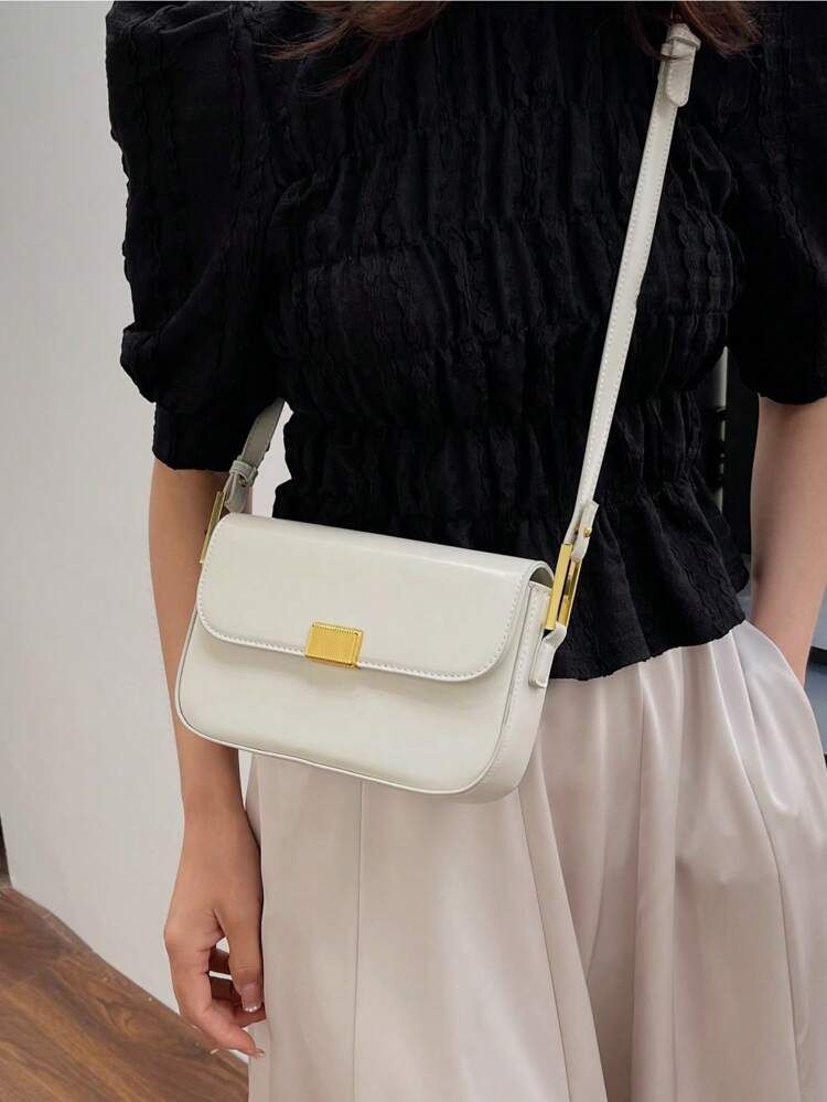 New
     
      Beige Minimalist Flap Square Bag Adjustable Strap For Work | SHEIN