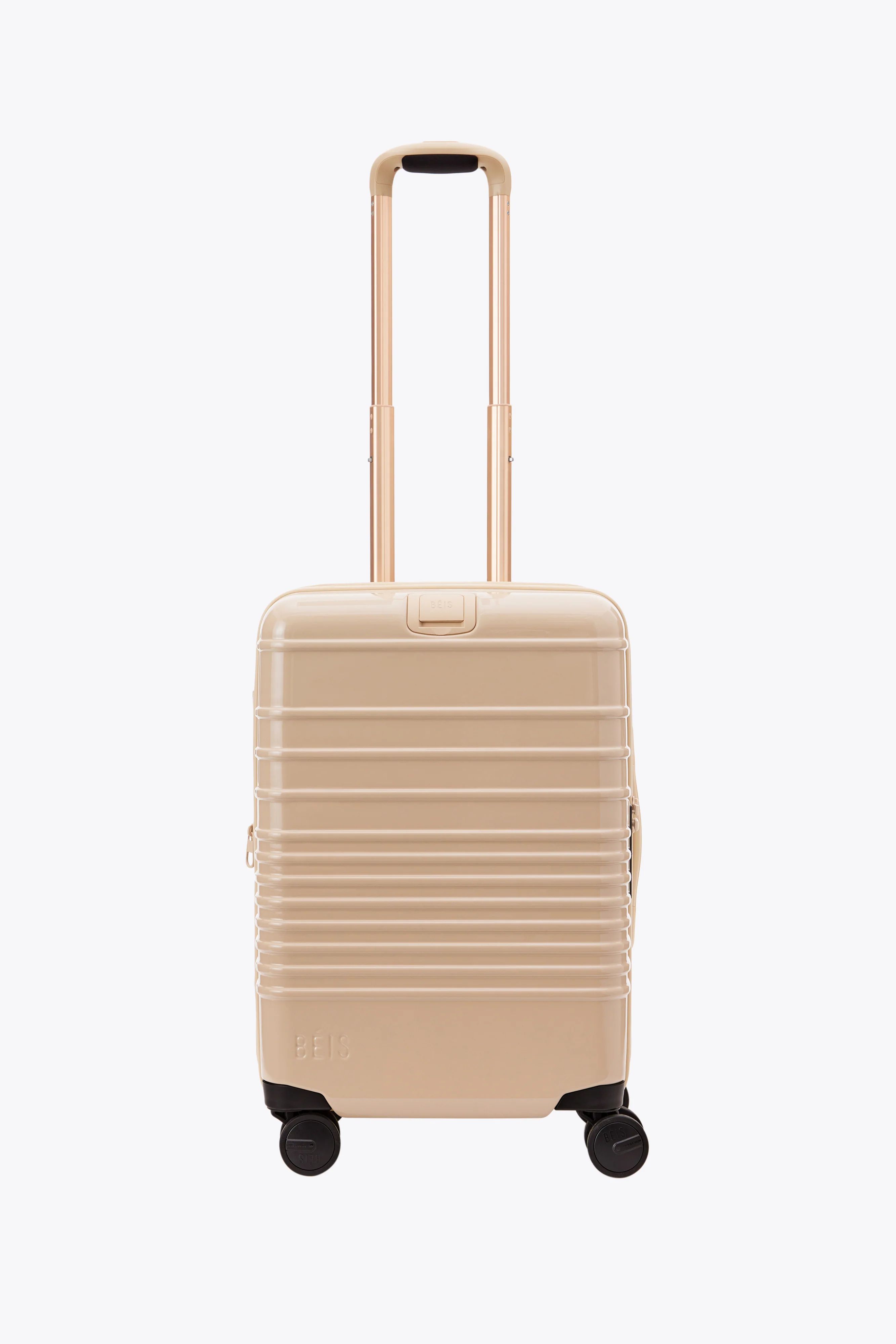 BÉIS 'The Carry-On Roller'' in Glossy Beige - High Gloss 21" Carry On Luggage in Beige | BÉIS Travel
