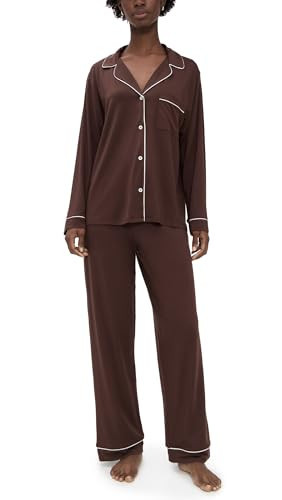 Eberjey Women's Gisele Long Pajama Set, Chocolate/Ivory, Brown, XXS | Amazon (US)