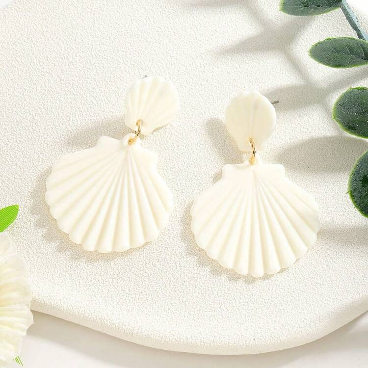 1 Pair Women's Acrylic Shell Textured Fashion Earrings, Suitable For Summer Beach Vacation Wear | SHEIN