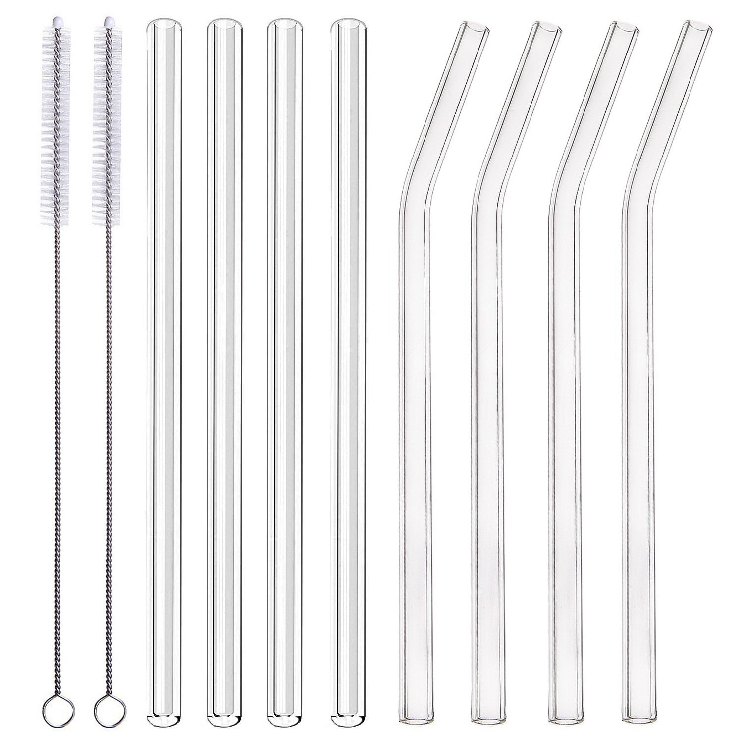 ALINK Glass Smoothie Straws, 10" x 10 mm Long Reusable Clear Drinking Straws, Pack of 8 with 2 Cl... | Amazon (US)